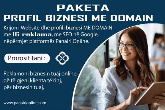 PAKETA DOM-VIP, Profil biznesi me DOMAIN-IT tuaj në Google nëpërmjet platformës Panairi Online, Website me seo, optimizimi i website ne Google me SEO, Dyqan per shitje online 